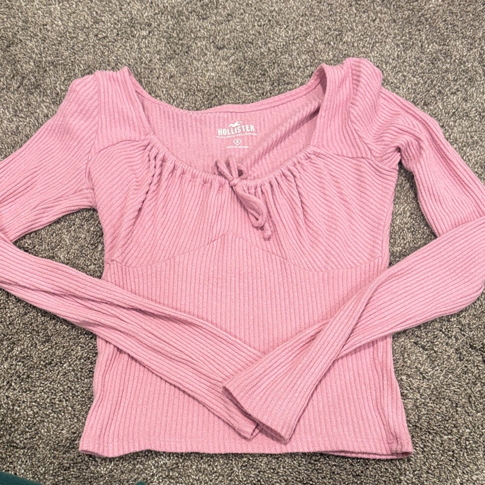 Hollister Pink Ribbed Long Sleeve Top